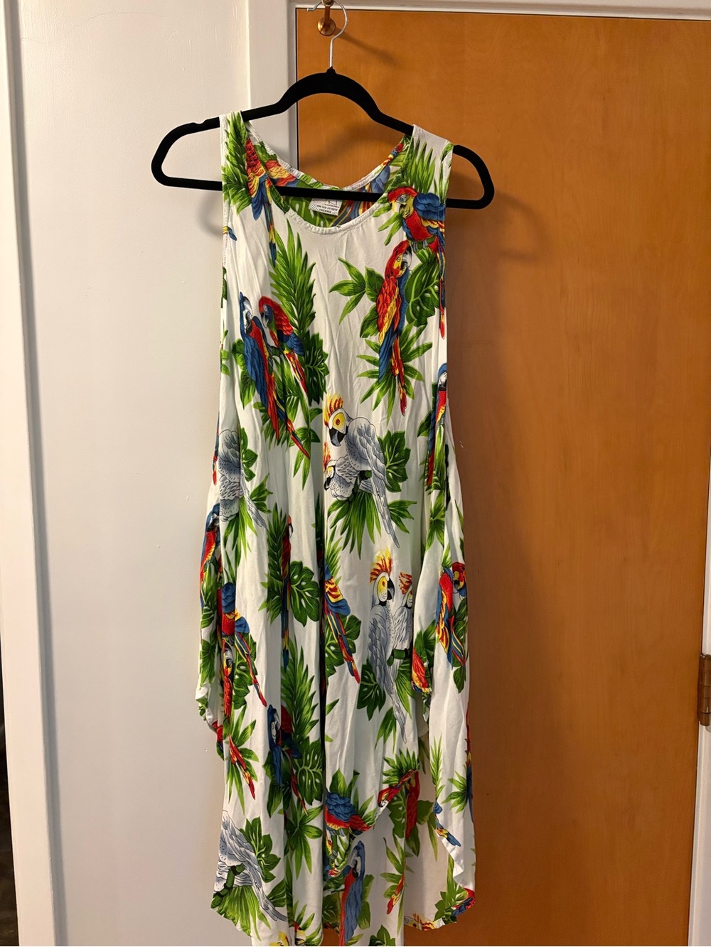 Sleeveless White Parrot Print Summer Dress